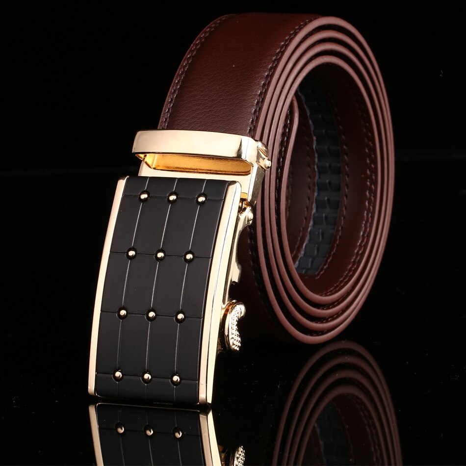 Men's Genuine Leather Solid Pattern Square Buckle Closure Belts