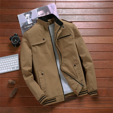 Men's Polyester Long Sleeves Zipper Closure Solid Pattern Jacket