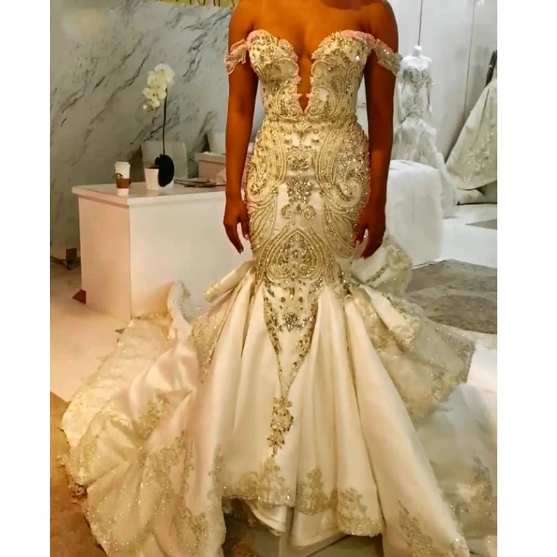 Women's Open Heart Shape Neck Lace-Up Mermaid Wedding Dress