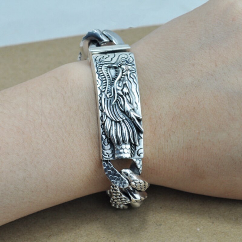 Men's 100% 925 Sterling Silver Vintage Dragon Ethnic Bracelet