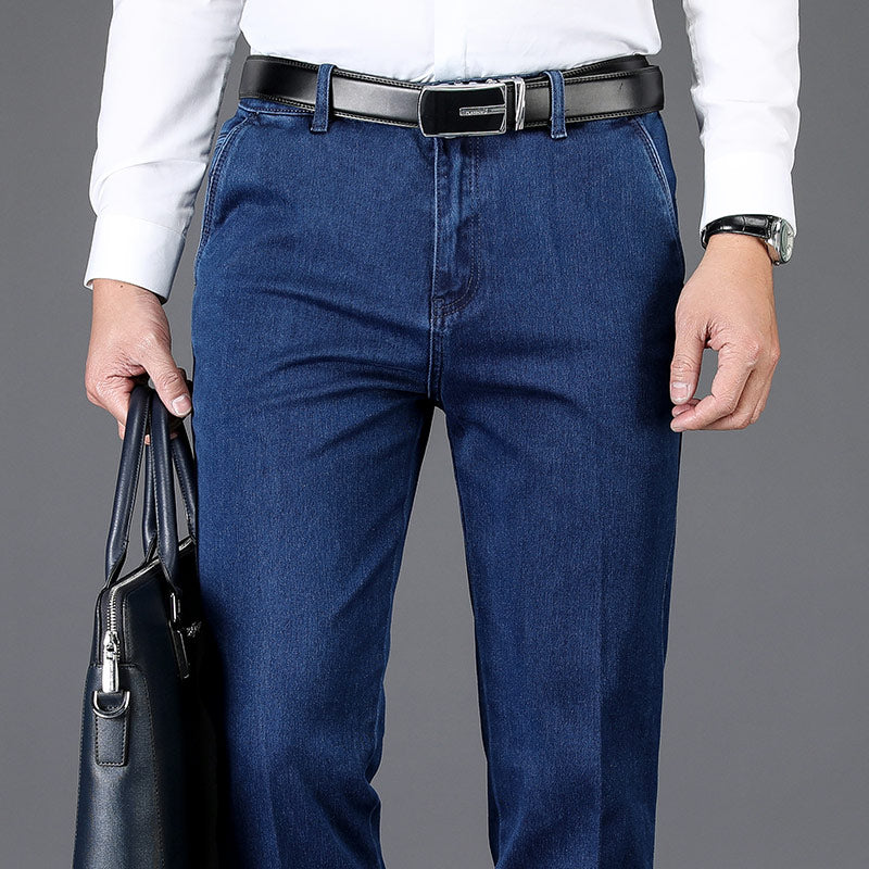 Men's Denim High Waist Zipper Fly Solid Pattern Casual Jeans