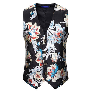 Men's Polyester Sleeveless Floral Slim Fit Wedding Suit Vest