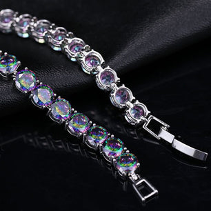 Women's Copper Cubic Zirconia Link Chain Round Pattern Bracelet