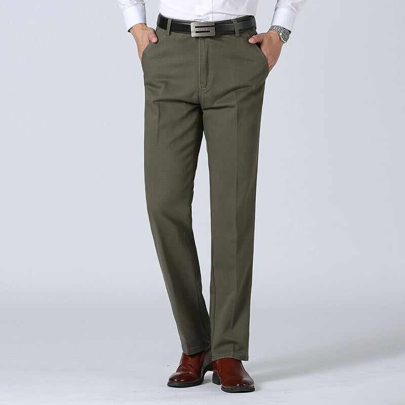 Men's Cotton Zipper Fly Closure High Waist Casual Work Pant