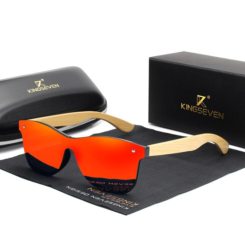 Men's Wooden Frame Polarized Square Pattern Classic Sunglasses