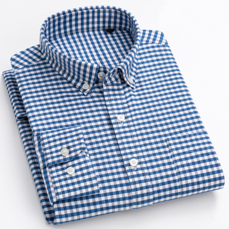Men's Cotton Turn-Down Collar Single Breasted Plaid Casual Shirt