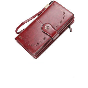 Women's PU Leather Zipper Closure Hollow Card Holder Wallet