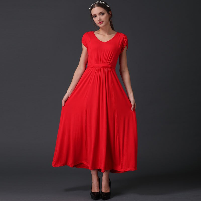 Women's Spandex Round Neck Plain Long Maternity Dress