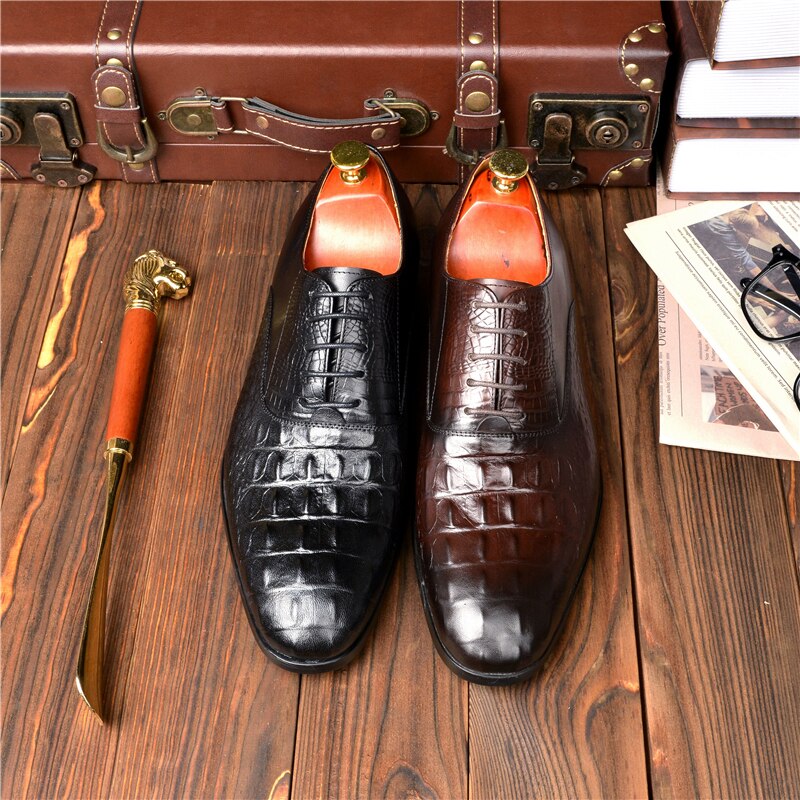 Men's Genuine Leather Pointed Toe Lace-up Closure Wedding Shoes