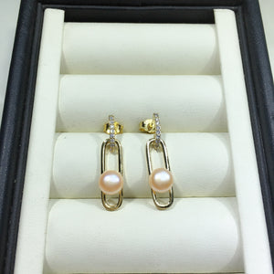 Women's Gold Filled Freshwater Pearl Rectangle Stud Earrings