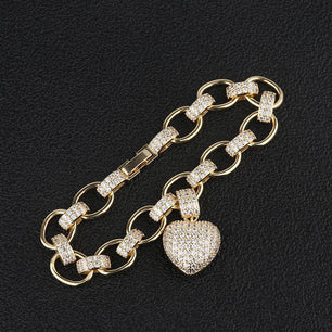 Men's Copper Cubic Zirconia Heart Shape Classic Charms Bracelet