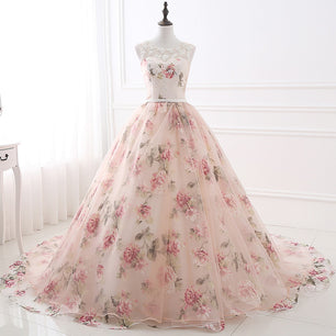 Women's Polyester Sleeveless Floral Pattern Formal Gown Dress