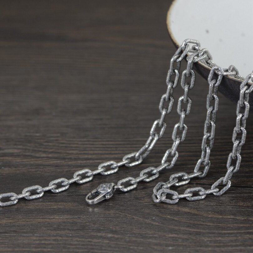 Men's 100% 925 Sterling Silver Link Chain Geometric Necklace