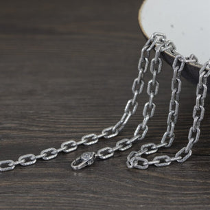 Men's 100% 925 Sterling Silver Link Chain Geometric Necklace