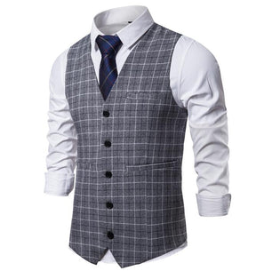 Men's V-Neck Polyester Slim Fit Gentleman Vintage Plaid Suit Vest