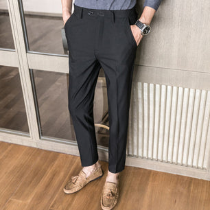 Men's Cotton Zipper Fly Closure Plain Formal Wear Suit Pants