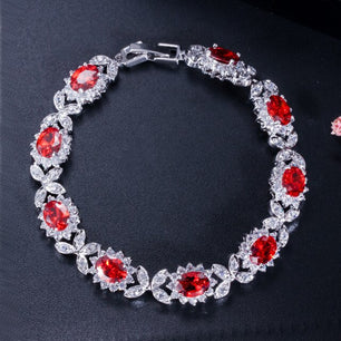 Women's Copper Cubic Zirconia Link Chain Plant Pattern Bracelet