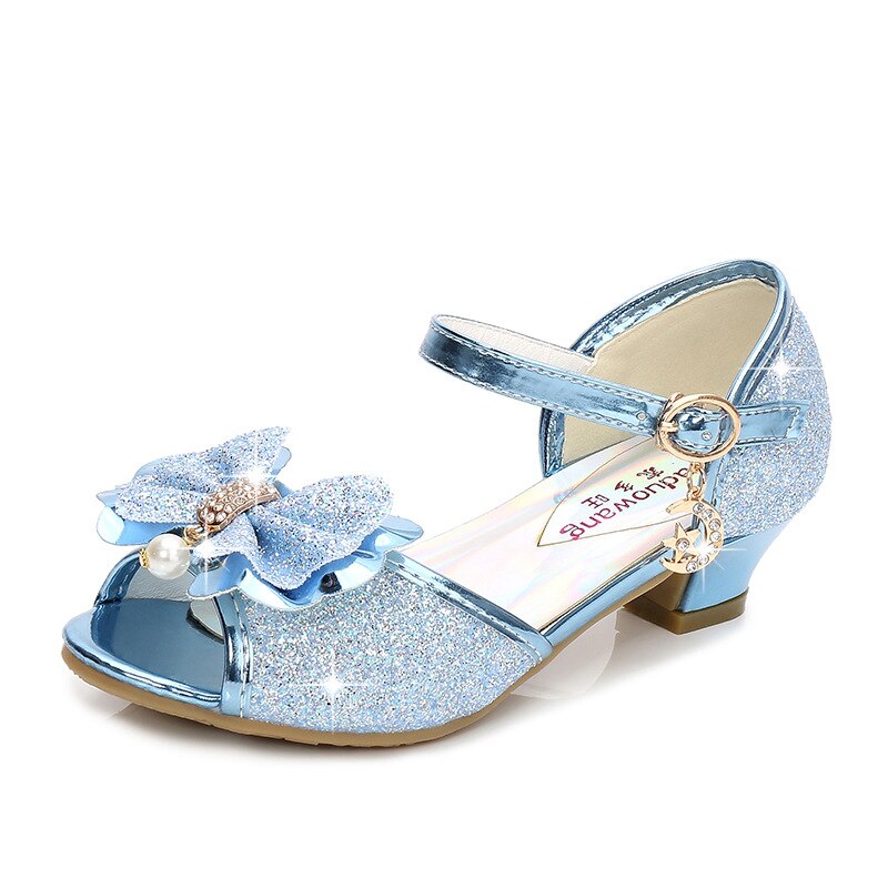 Kid's Peep Toe PU Square Heels Butterfly-Knot Shiny Wedding Shoes