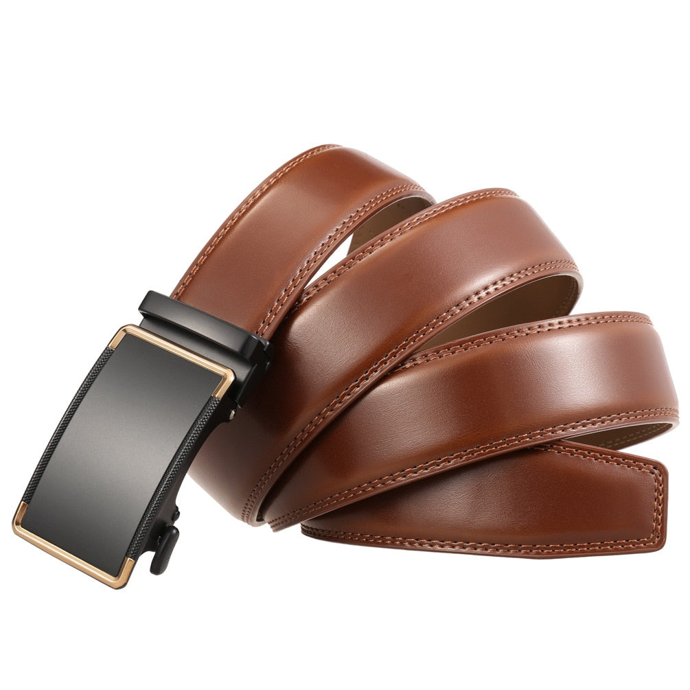 Men's Cowskin Automatic Buckle Closure Luxury Solid Pattern Belts