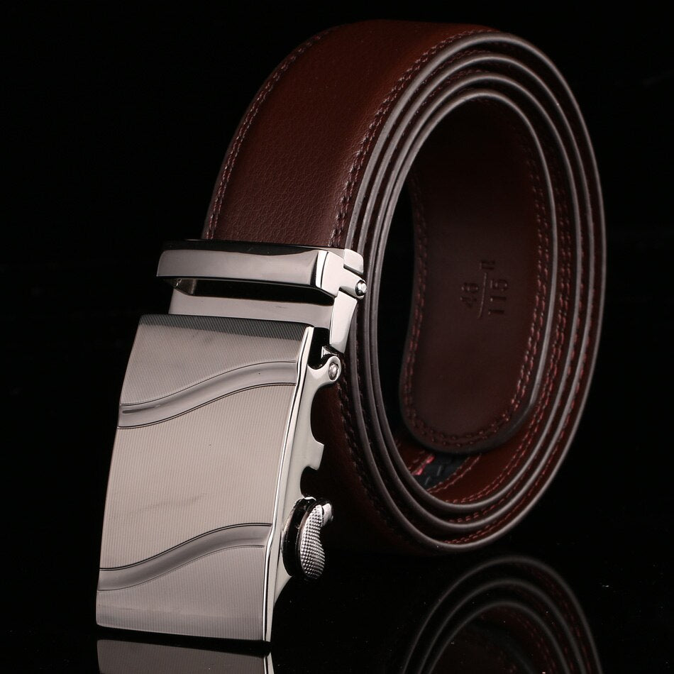 Men's Genuine Leather Solid Pattern Square Buckle Closure Belts