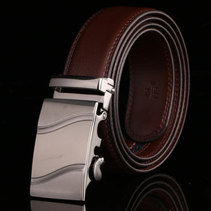 Men's Genuine Leather Solid Pattern Square Buckle Closure Belts