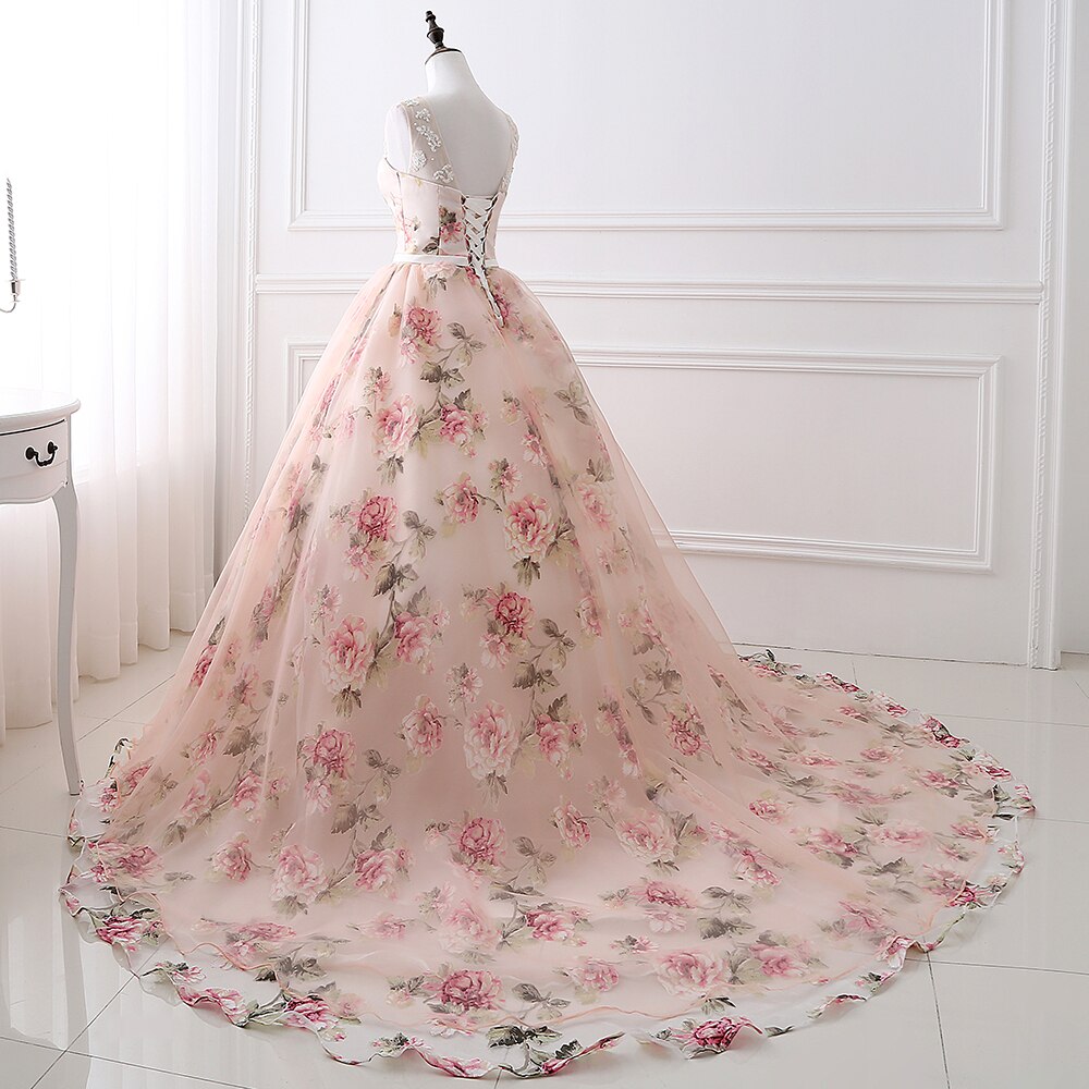 Women's Polyester Sleeveless Floral Pattern Formal Gown Dress