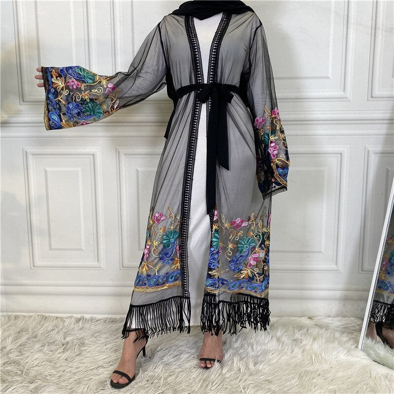 Women's Arabian V-Neck Polyester Full Sleeve Embroidery Dress