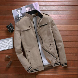 Men's Polyester Long Sleeves Zipper Closure Solid Pattern Jacket