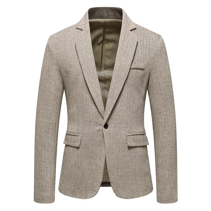 Men's Polyester Single Button Long Sleeve Plain Pattern Blazers