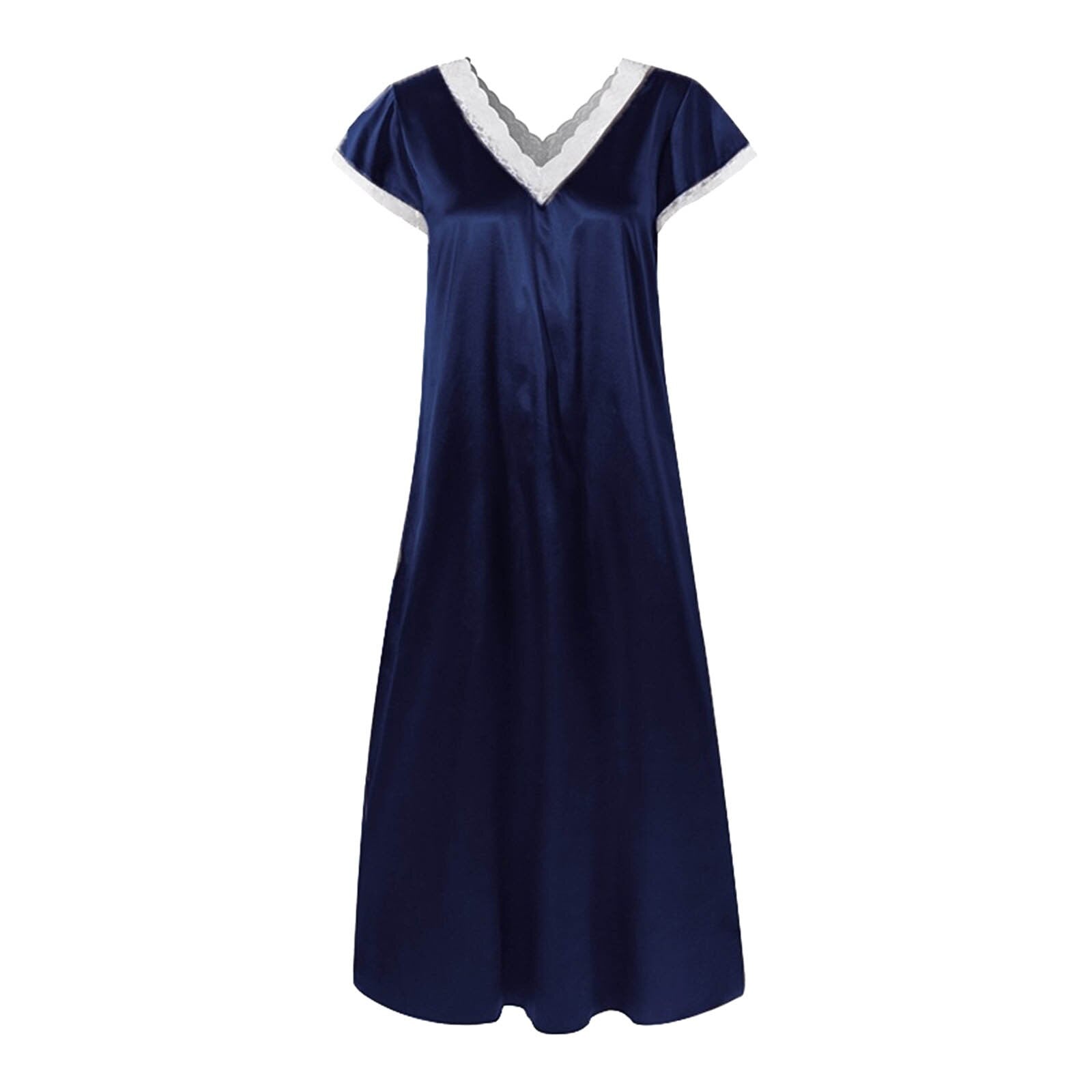 Women's V-Neck Silk Short Sleeves Nightgowns Sleepwear Dress