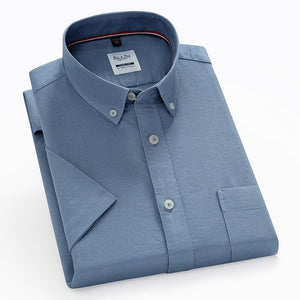 Men's Cotton Turn Down Collar Short Sleeve Elegant Oxford Shirt