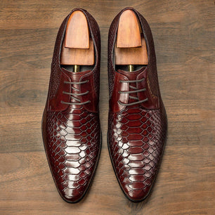 Men's Genuine Leather Pointed Toe Lace-up Closure Party Shoes