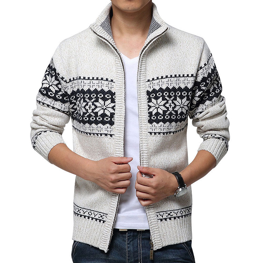 Men's Mandarin Collar Full Sleeves Knitted Winter Casual Sweater