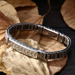 Men's 100% 925 Sterling Silver Geometric Pattern Ethnic Bracelet