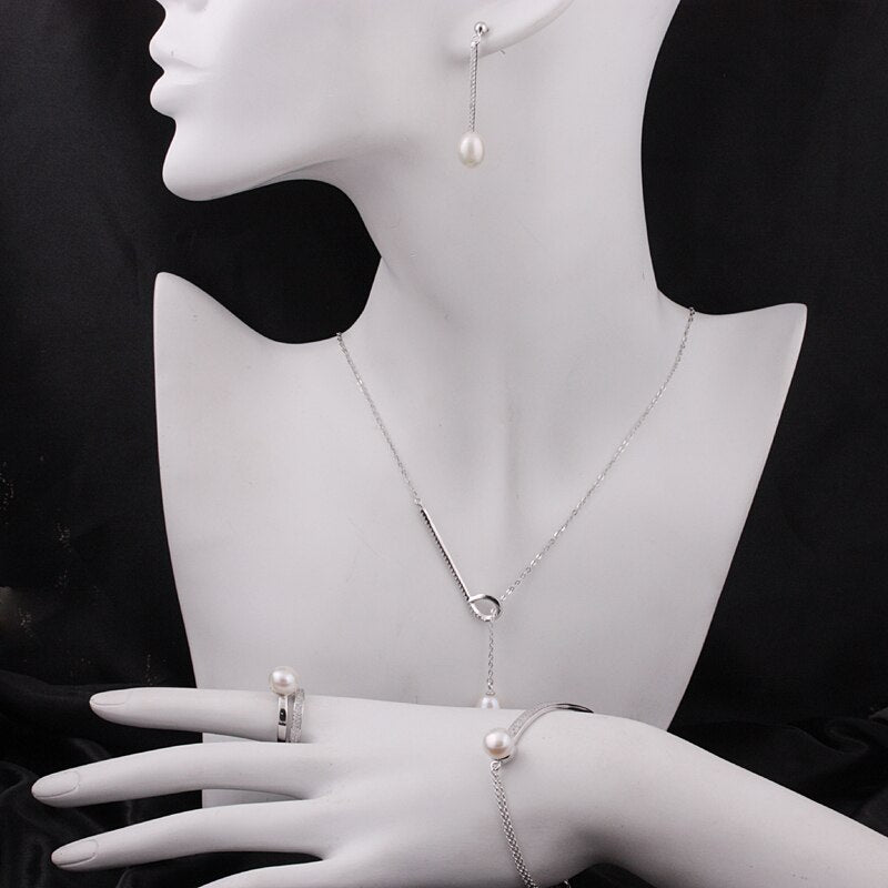 Women's 100% 925 Sterling Silver Freshwater Pearl Jewelry Sets