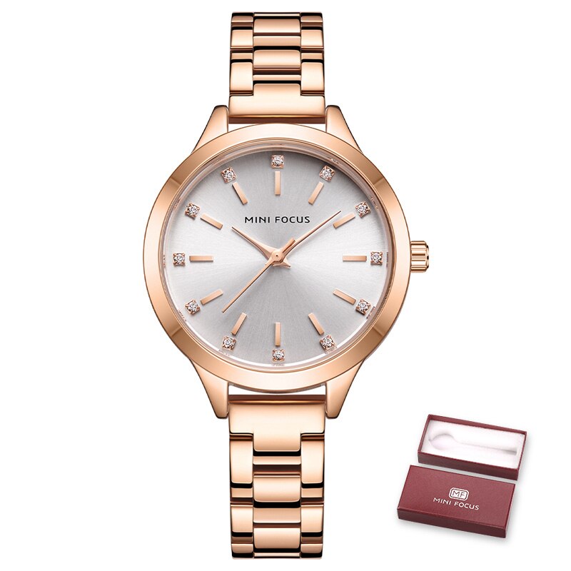 Women's Stainless Steel Folding Clasp Luxury Quartz Wrist Watch
