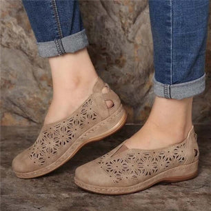 Women's PU Leather Round Toe Slip-On Patchwork Casual Wear Shoes