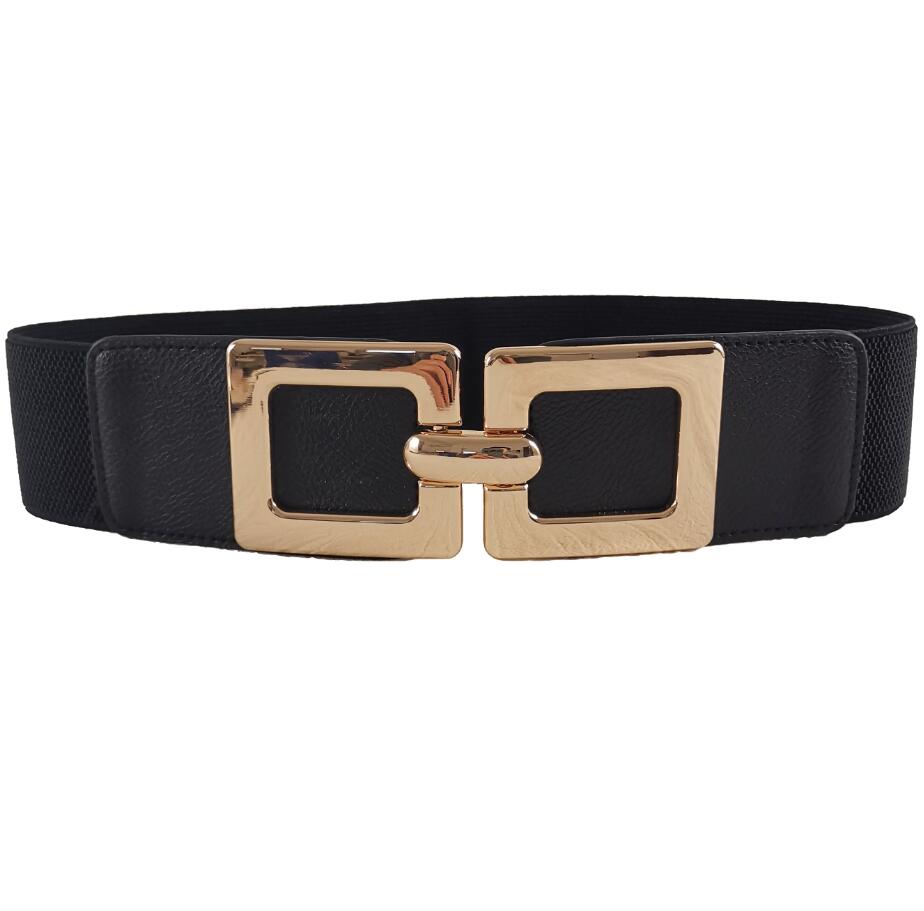 Women's PU Leather Buckle Closure Elastic Waistbands Trendy Belts