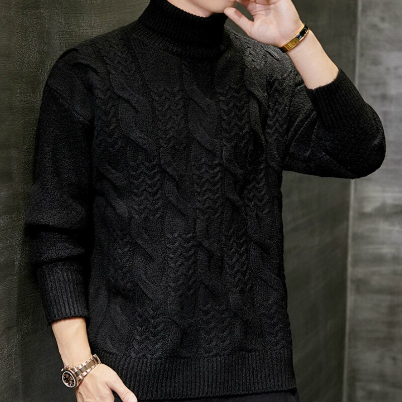 Men's Polyester Turtleneck Full Sleeves Knitted Casual Sweater