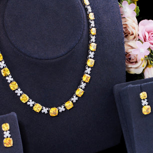 Women's Copper Cubic Zirconia Square Pattern Wedding Jewelry Set