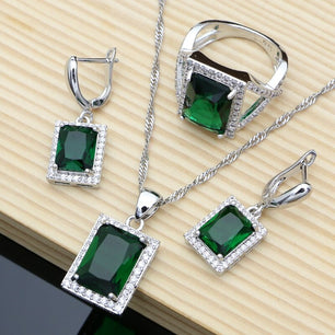 Women's 925 Sterling Silver Link Chain Square Classic Set