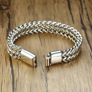 Men's Stainless Steel Fold Over Clasp Link Chain Round Bracelet