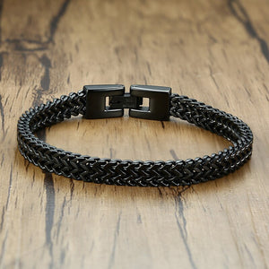 Men's Stainless Steel Fold Over Clasp Link Chain Round Bracelet