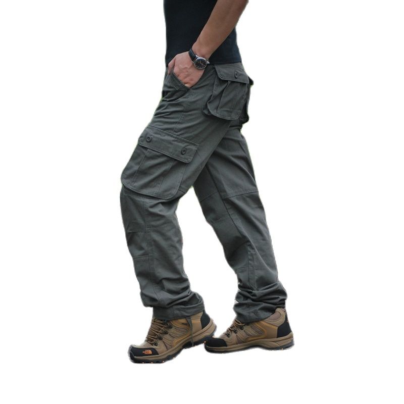 Men's Polyester Mid Waist Zipper Fly Multi Pocket Casual Trousers