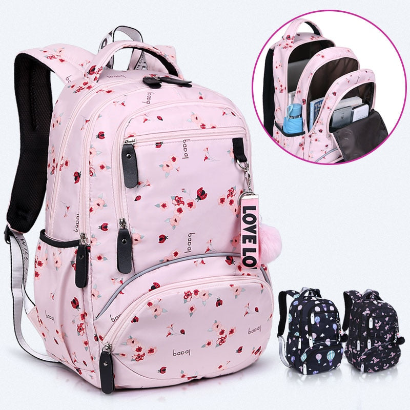 Kid's Polyester Printed Zipper Closure Waterproof School Backpack