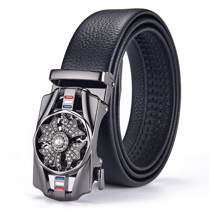 Men's Genuine Leather Solid Strap Alloy Automatic Buckle Belt