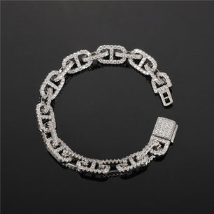 Men's Copper Link Chain Hip-Hop Geometric Prong Setting Bracelet