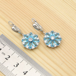 Women's 100% 925 Sterling Silver Zircon Flower Shaped Jewelry Set