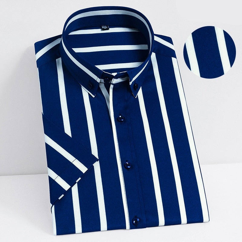 Men's 100% Cotton Short Sleeves Striped Pattern Formal Shirt