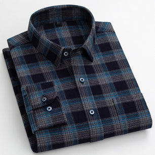 Men's Cotton Turn Down Collar Full Sleeves Plaid Pattern Shirt